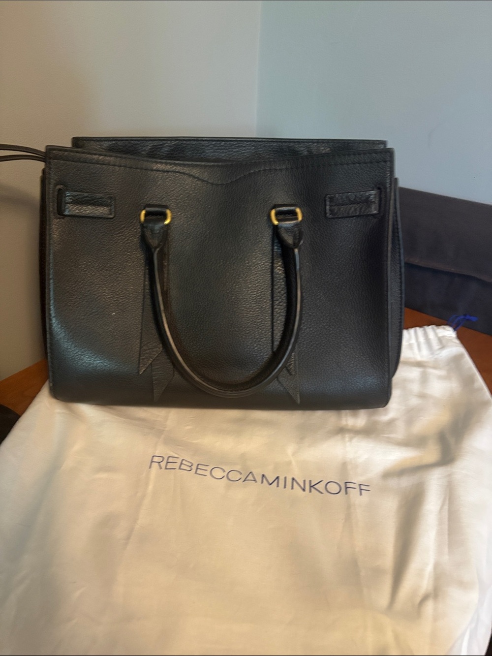 Rebecca Minkoff Black Pebbled Leather Satchel with Top Handles